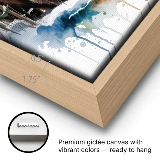 Pristine Winter Bear Landscape - Oak Framed Canvas Wall Art - Gallery Wrap Corner