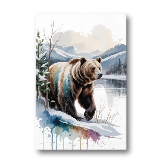 Pristine Winter Bear Landscape - Canvas Wall Art - Front