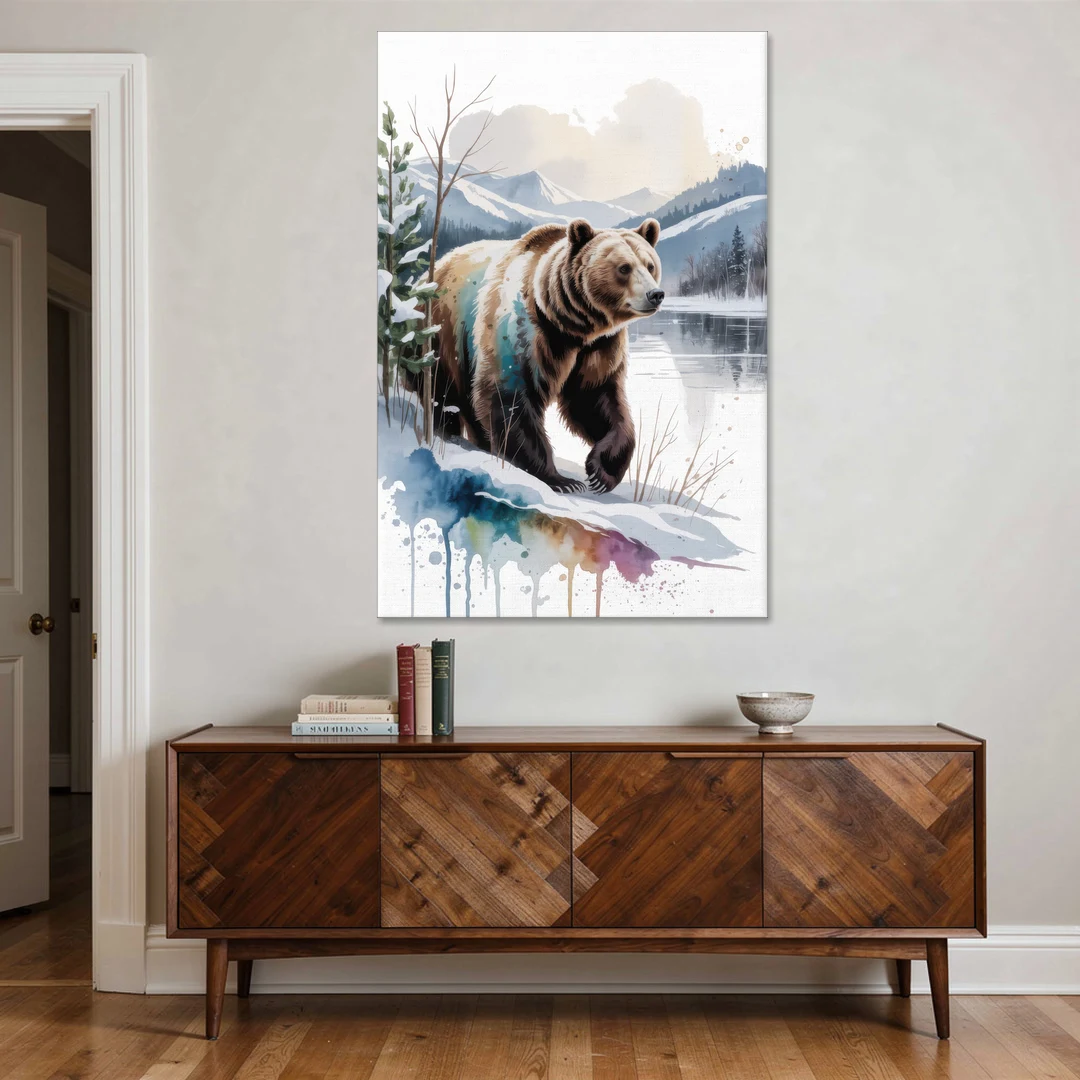 Pristine Winter Bear Landscape - Canvas Wall Art - Coffee Table - 40x60