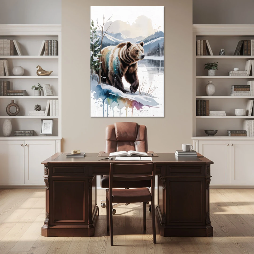 Pristine Winter Bear Landscape - Canvas Wall Art - Office - 40x60