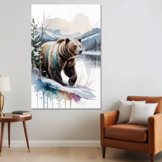 Pristine Winter Bear Landscape - Canvas Wall Art - Sofa - 40x60