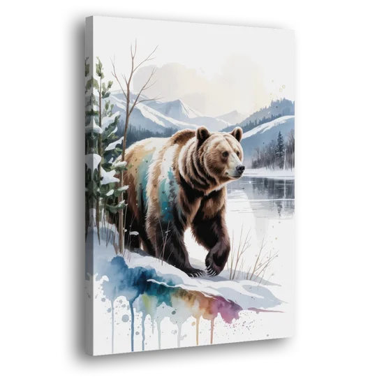 Pristine Winter Bear Landscape - Canvas Wall Art - Side