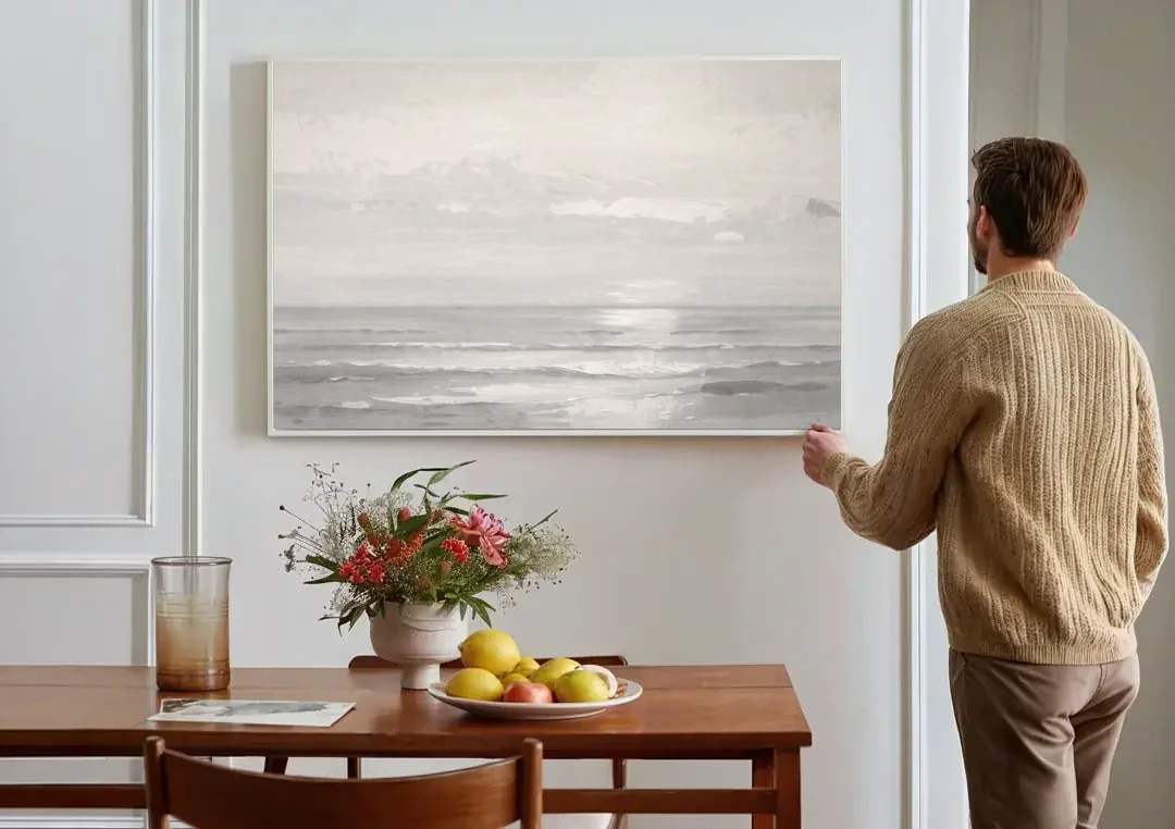 Professional Office Wall Art Ivory Light at Sea canvas wall art above a dining table