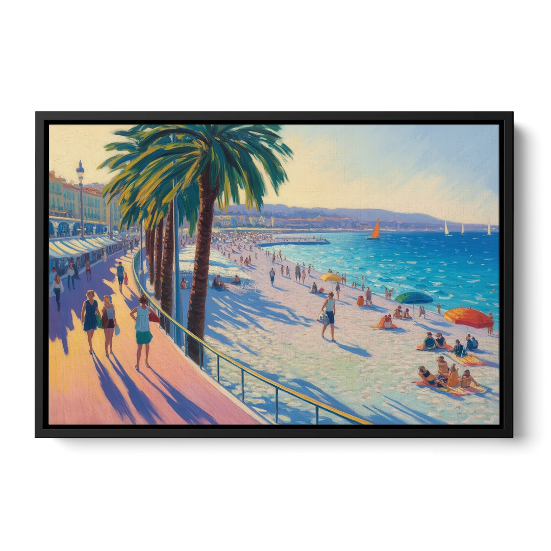 Promenade des Anglais - Black Framed Canvas Wall Art - Front