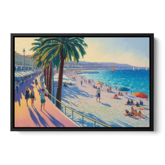 Promenade des Anglais - Black Framed Canvas Wall Art - Front