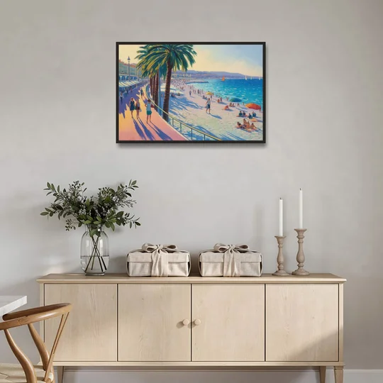Promenade des Anglais - Black Framed Canvas Wall Art - Coffee Table - 36x24