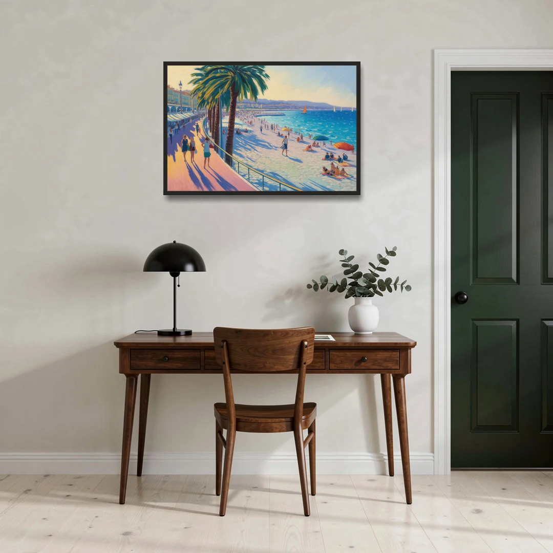 Promenade des Anglais - Black Framed Canvas Wall Art - Office - 36x24
