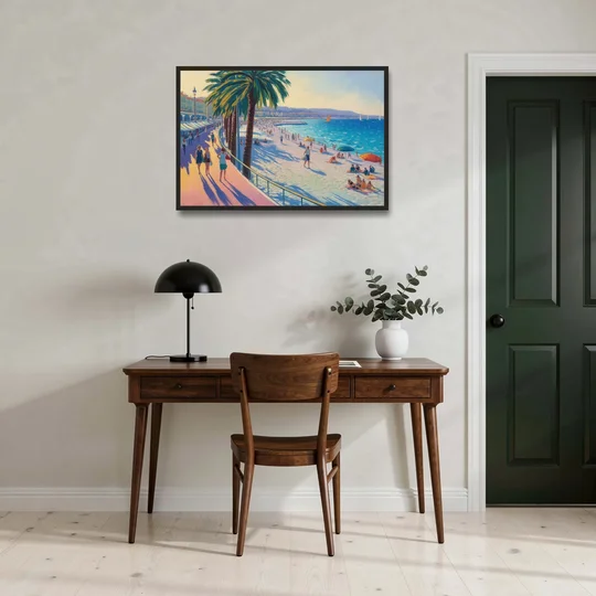 Promenade des Anglais - Black Framed Canvas Wall Art - Office - 36x24