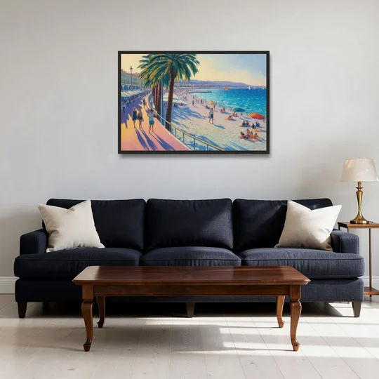 Promenade des Anglais - Black Framed Canvas Wall Art - Sofa - 36x24