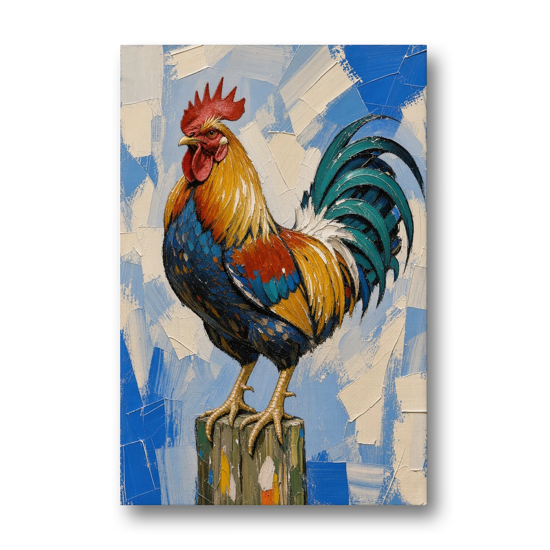 Proud Farmhouse Rooster on a Fence Post - Canvas Wall Art - Front