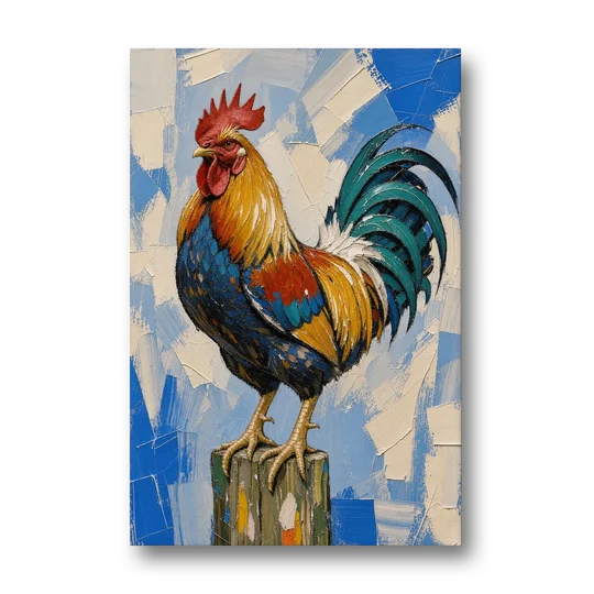 Proud Farmhouse Rooster on a Fence Post - Canvas Wall Art - Front