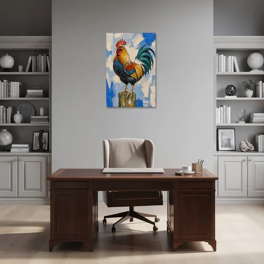 Proud Farmhouse Rooster on a Fence Post - Canvas Wall Art - Office - 24x36