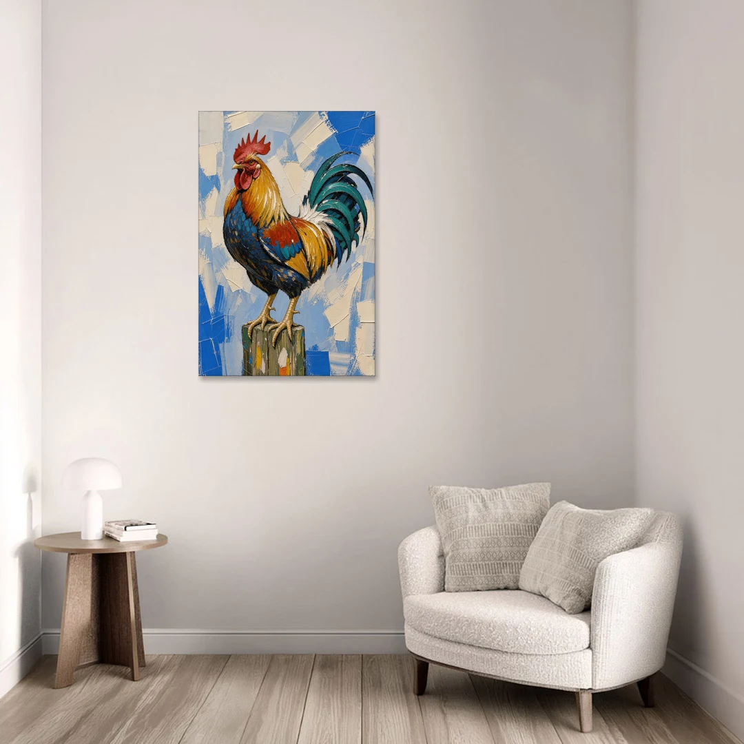 Proud Farmhouse Rooster on a Fence Post - Canvas Wall Art - Sofa - 24x36