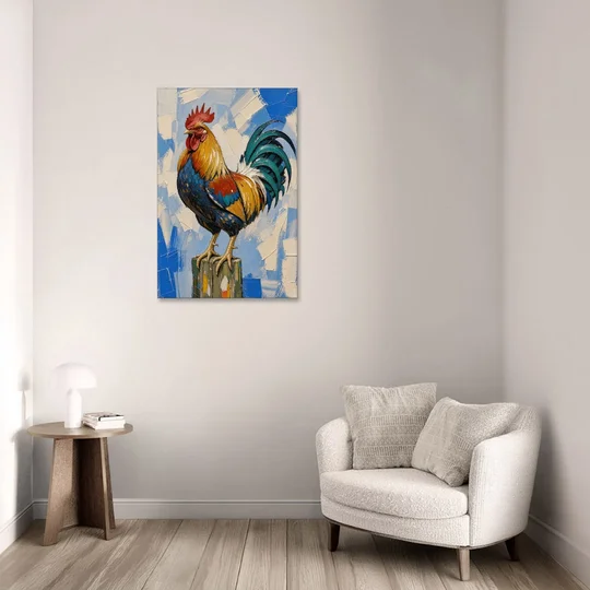 Proud Farmhouse Rooster on a Fence Post - Canvas Wall Art - Sofa - 24x36