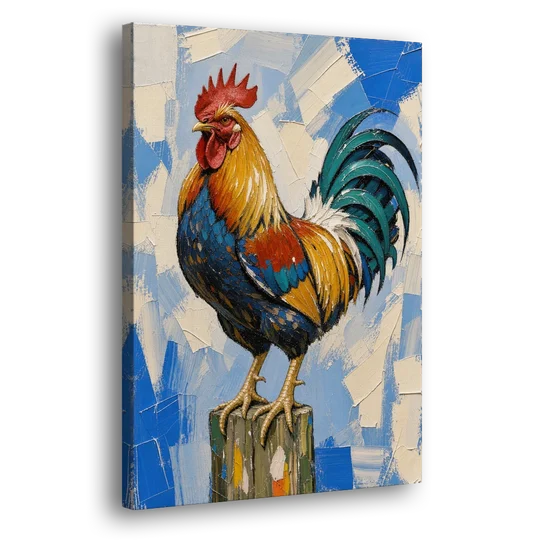 Proud Farmhouse Rooster on a Fence Post - Canvas Wall Art - Side