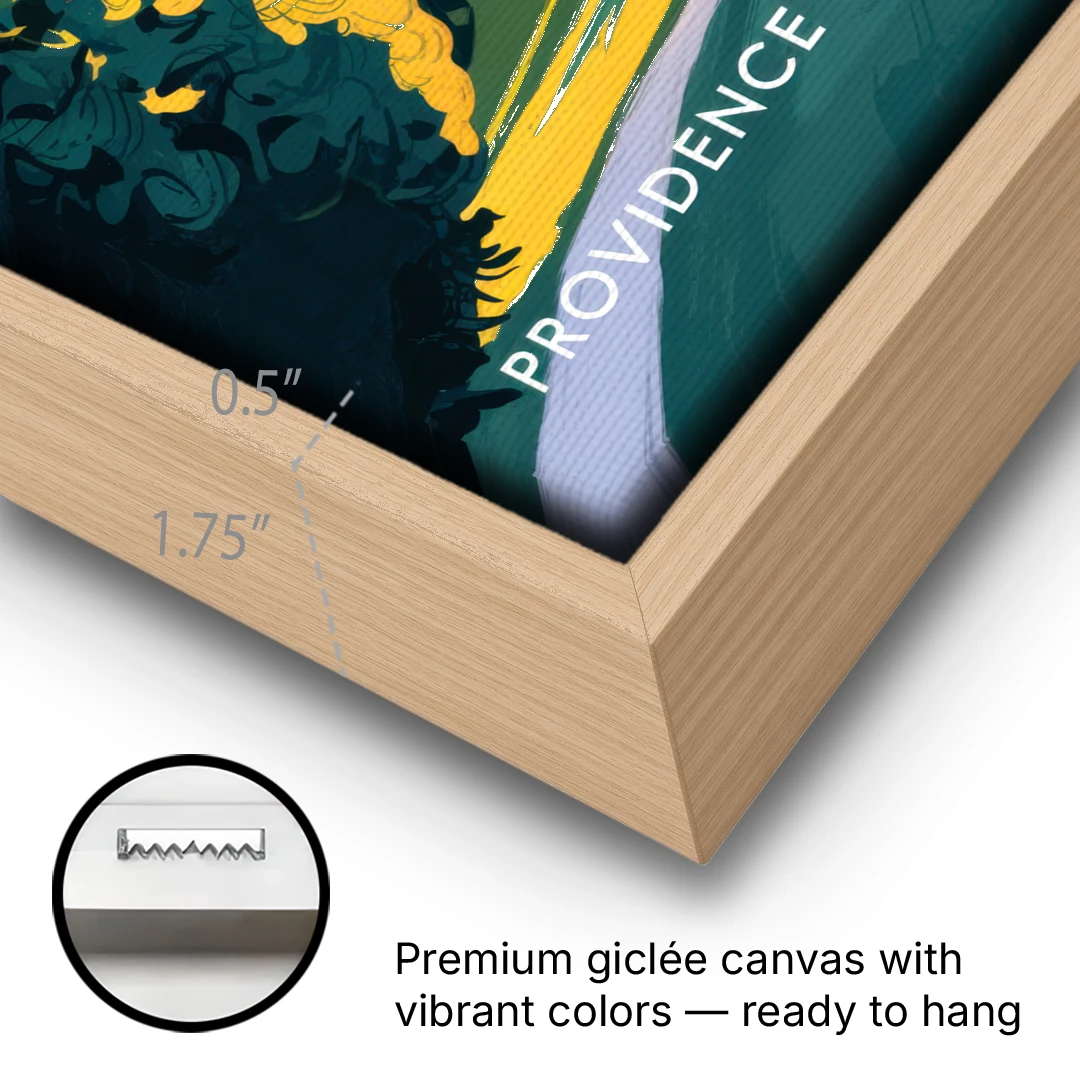 Providence College Hill View - Oak Framed Canvas Wall Art - Gallery Wrap Corner