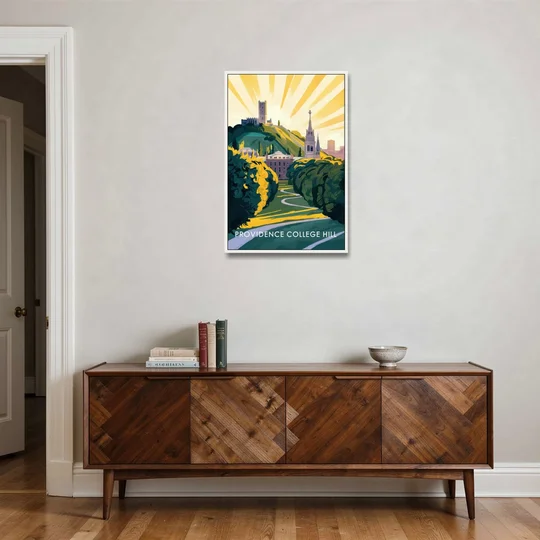 Providence College Hill View - White Framed Canvas Wall Art - Coffee Table - 24x36