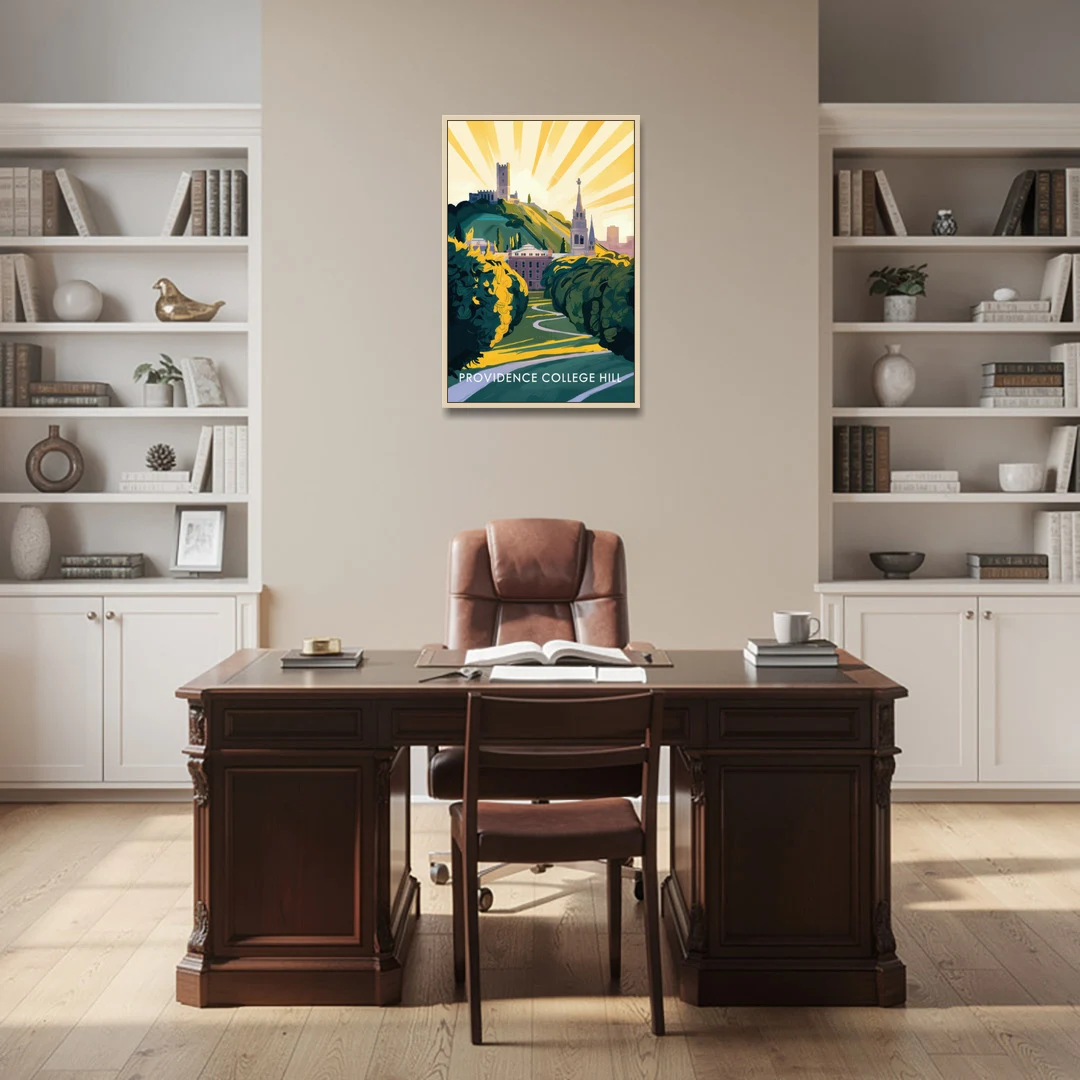 Providence College Hill View - Oak Framed Canvas Wall Art - Office - 24x36