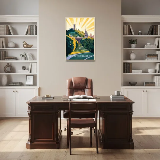 Providence College Hill View - Oak Framed Canvas Wall Art - Office - 24x36