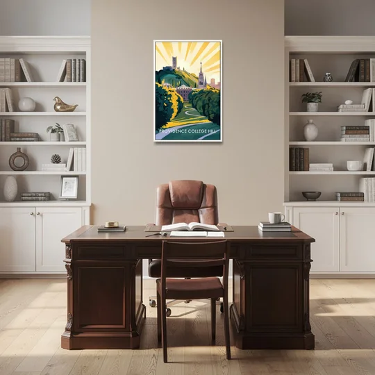 Providence College Hill View - White Framed Canvas Wall Art - Office - 24x36
