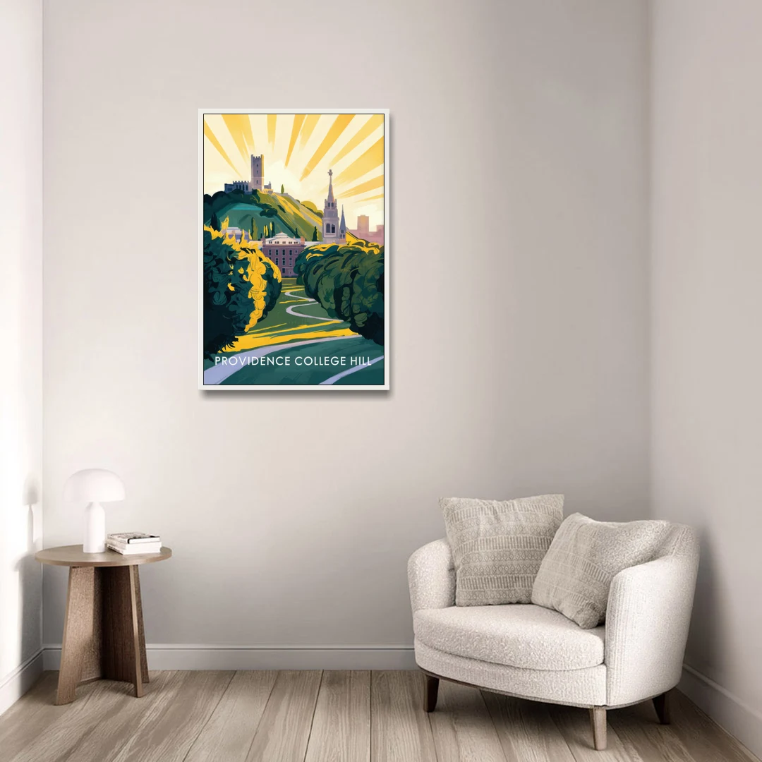 Providence College Hill View - White Framed Canvas Wall Art - Sofa - 24x36
