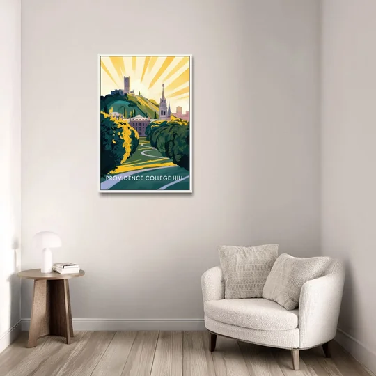 Providence College Hill View - White Framed Canvas Wall Art - Sofa - 24x36