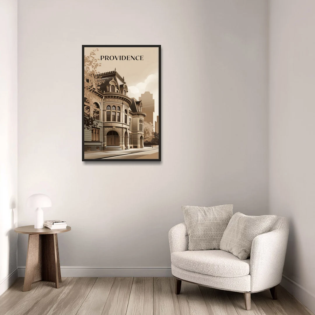 Providence Historic Architecture - Black Framed Canvas Wall Art - Sofa - 24x36