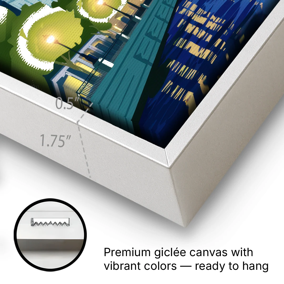Providence Night Lights - White Framed Canvas Wall Art - Gallery Wrap Corner