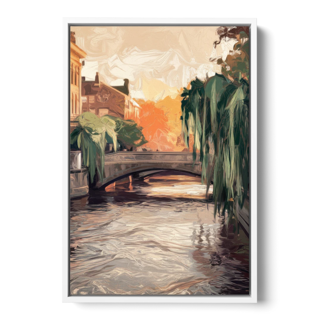 Providence Riverwalk Scene - White Framed Canvas Wall Art - Front