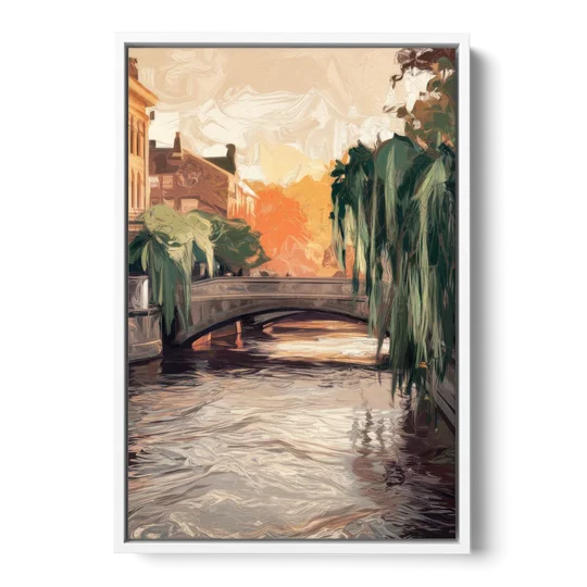 Providence Riverwalk Scene - White Framed Canvas Wall Art - Front