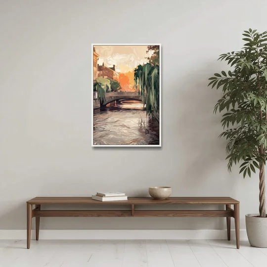 Providence Riverwalk Scene - White Framed Canvas Wall Art - Coffee Table - 24x36