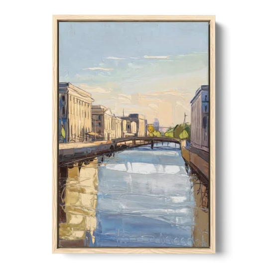 Providence Urban Landscape - Oak Framed Canvas Wall Art - Front