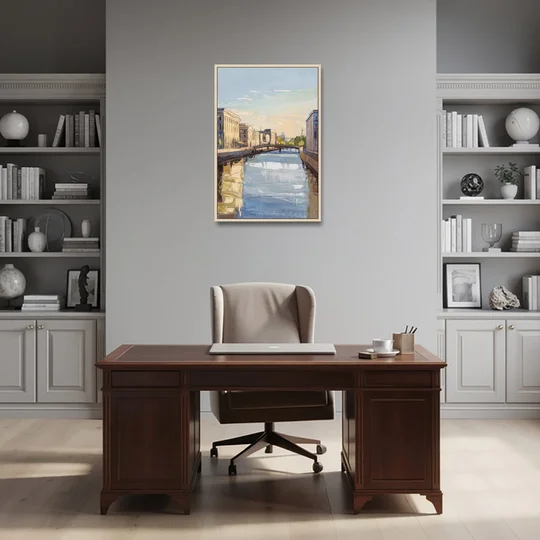 Providence Urban Landscape - Oak Framed Canvas Wall Art - Office - 24x36