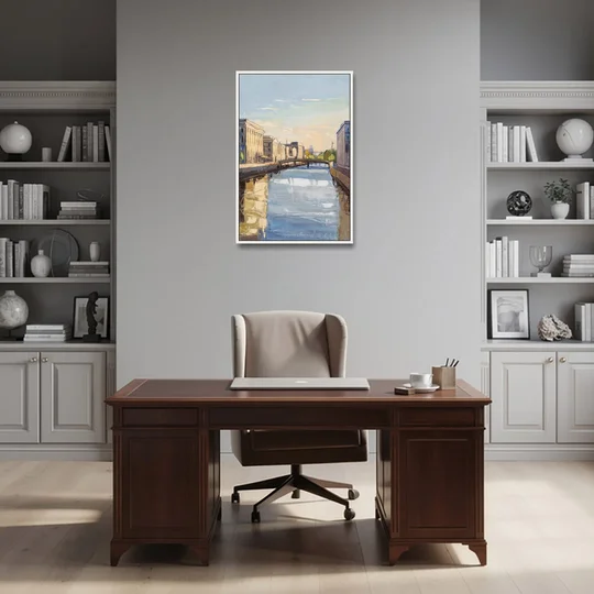 Providence Urban Landscape - White Framed Canvas Wall Art - Office - 24x36