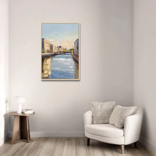 Providence Urban Landscape - Oak Framed Canvas Wall Art - Sofa - 24x36