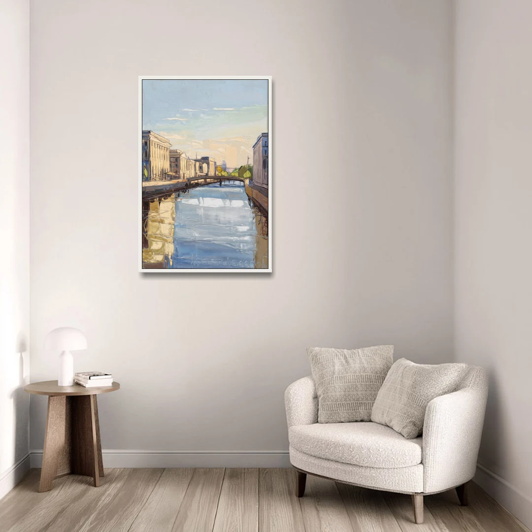 Providence Urban Landscape - White Framed Canvas Wall Art - Sofa - 24x36