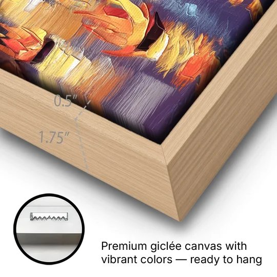 Providence Waterfire Glow - Oak Framed Canvas Wall Art - Gallery Wrap Corner