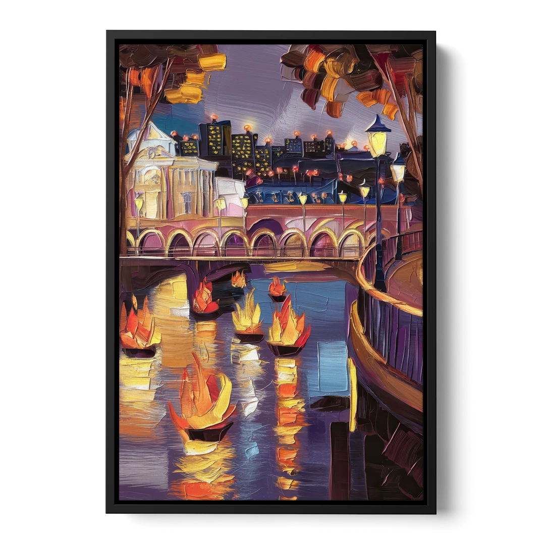 Providence Waterfire Glow - Black Framed Canvas Wall Art - Front