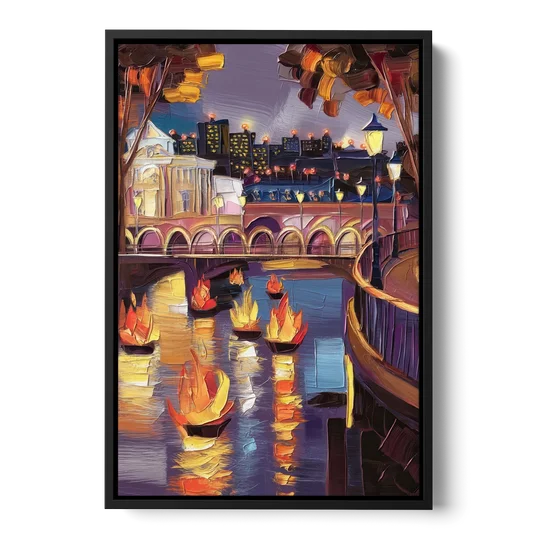 Providence Waterfire Glow - Black Framed Canvas Wall Art - Front