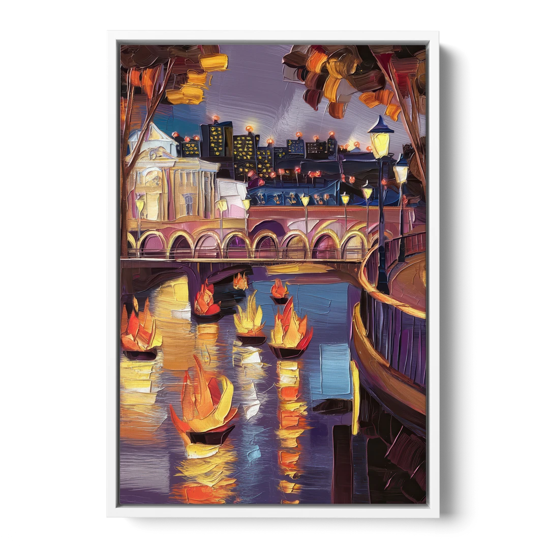 Providence Waterfire Glow - White Framed Canvas Wall Art - Front