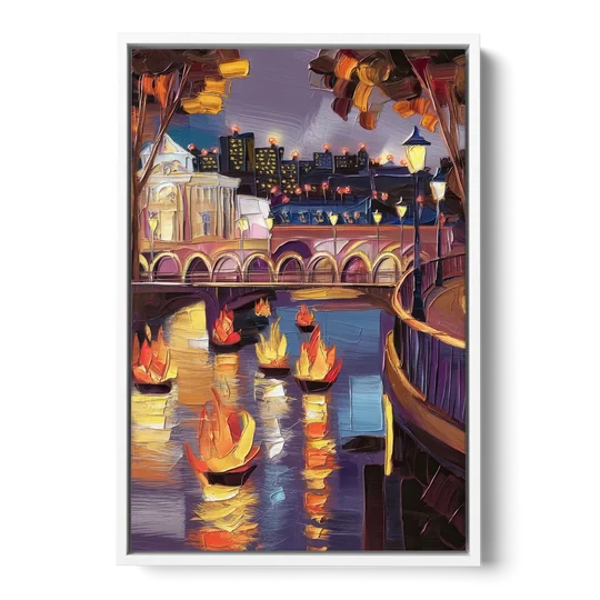 Providence Waterfire Glow - White Framed Canvas Wall Art - Front