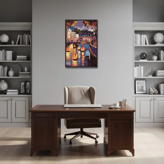 Providence Waterfire Glow - Black Framed Canvas Wall Art - Office - 24x36