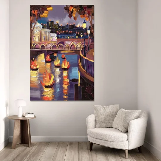 Providence Waterfire Glow - Canvas Wall Art - Sofa - 40x60