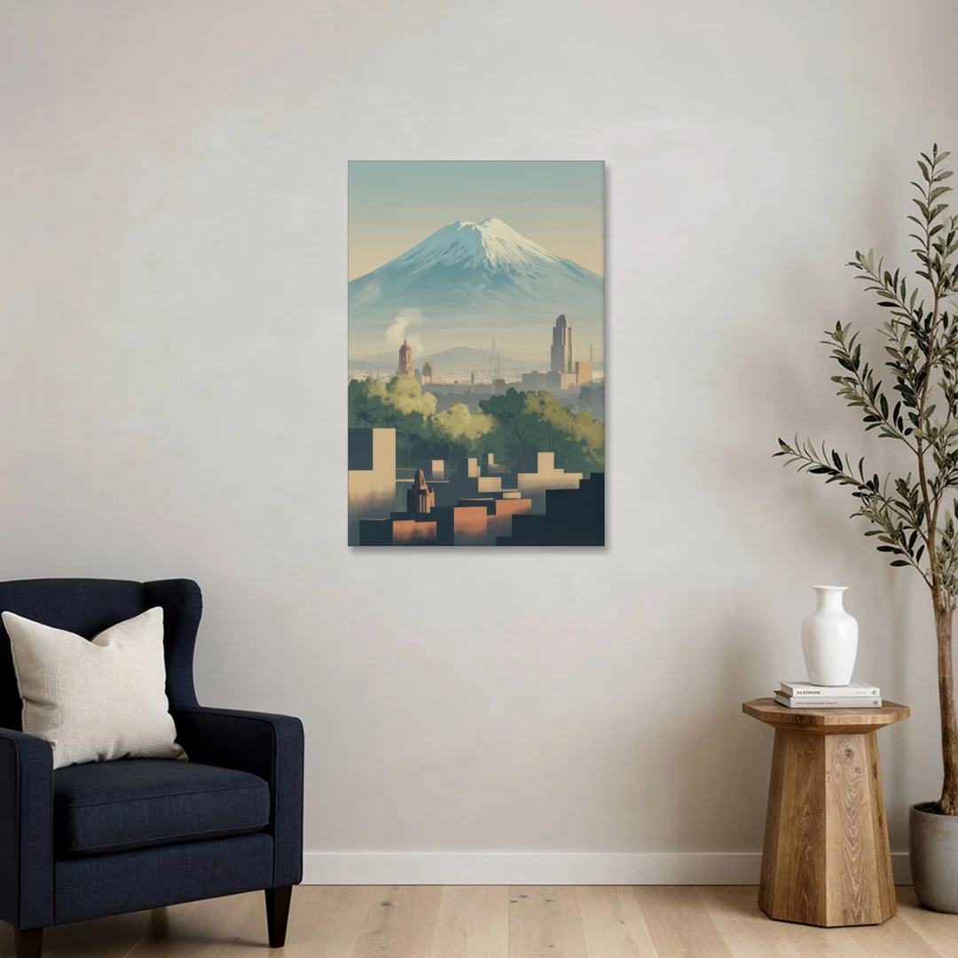 Puebla Volcano Skyline - Canvas Wall Art - Sofa - 24x36