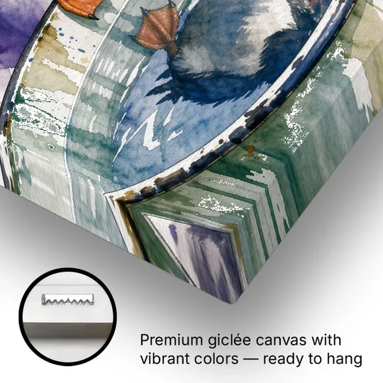 Puffin Admires Its Reflection in the Washtub - Canvas Wall Art - Gallery Wrap Corner