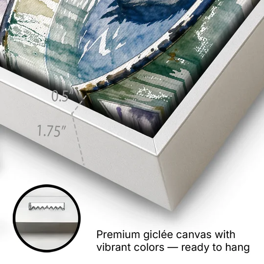 Puffin Admires Its Reflection in the Washtub - White Framed Canvas Wall Art - Gallery Wrap Corner