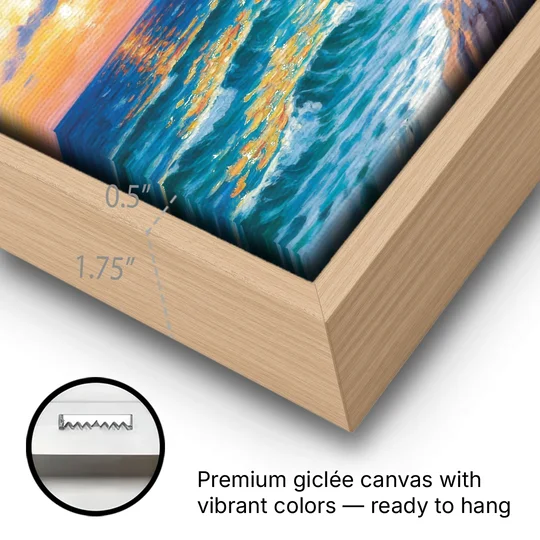 Punta Cancún Lighthouse - Oak Framed Canvas Wall Art - Gallery Wrap Corner