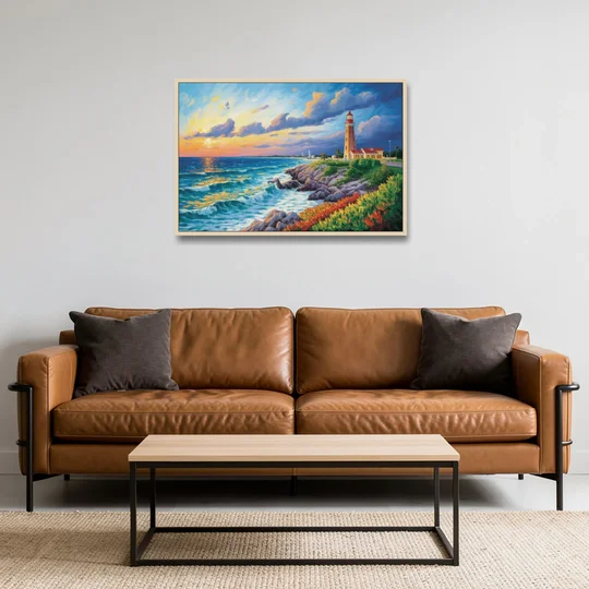 Punta Cancún Lighthouse - Oak Framed Canvas Wall Art - Sofa - 36x24
