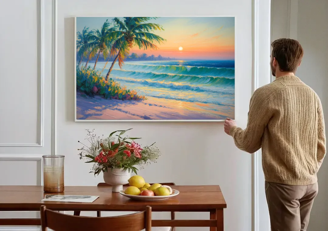 Punta Mita Sunrise canvas wall art above a dining table