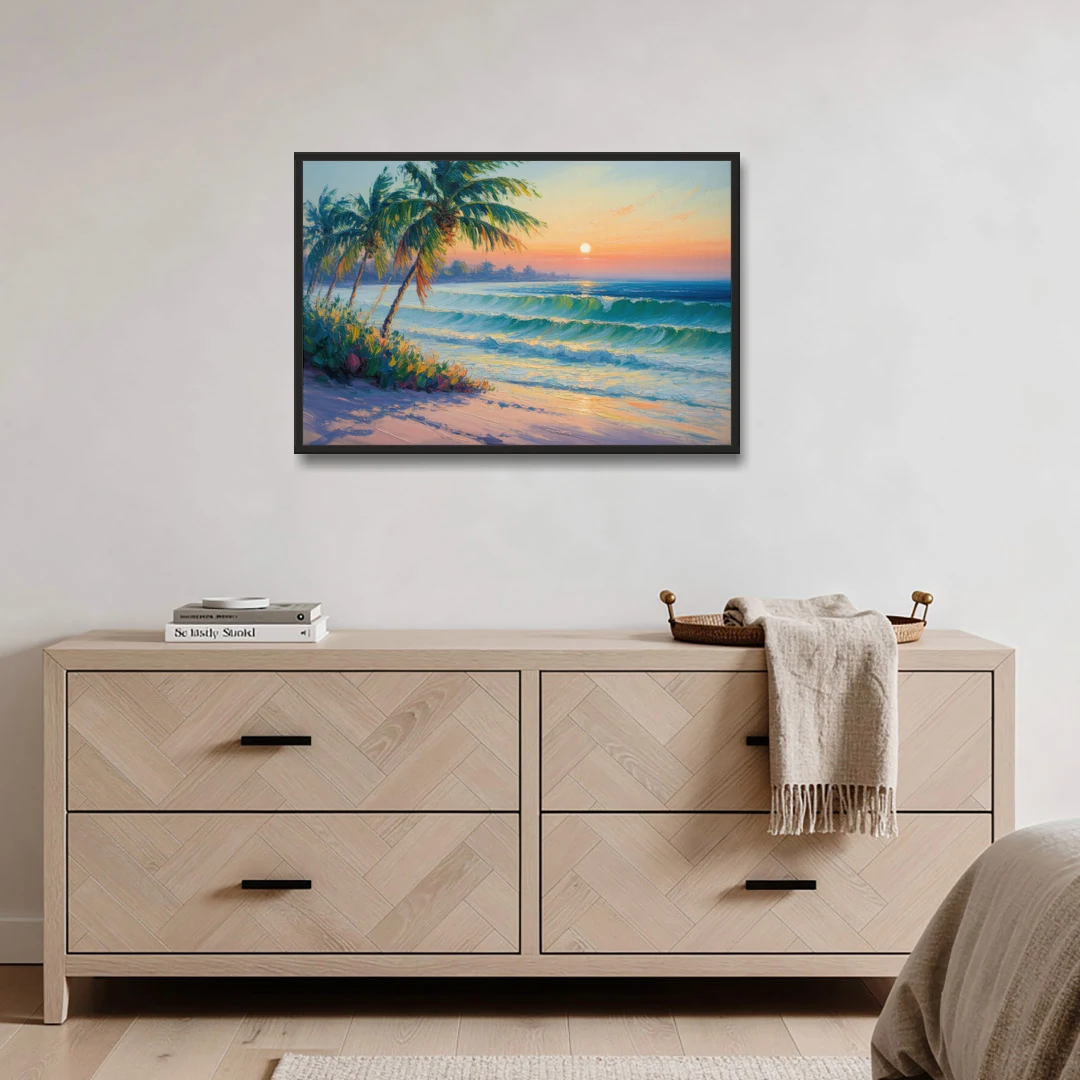 Punta Mita Sunrise - Black Framed Canvas Wall Art - Coffee Table - 36x24